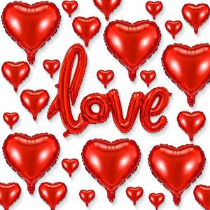 lot 20368 image: Civaner 37 Pieces Valentinefts Day Heart Foil Balloons, 5 10 18 Inch Heart Love Shaped Balloon for Valentines Day Propose Wedding Dating Romantic Night Anniversary(Red)
