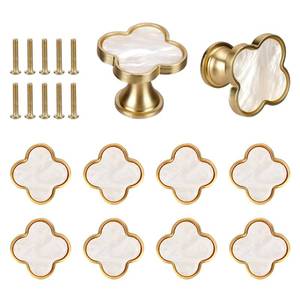 lot 20369 image: IUMLXJO 6 PCS Four Leaf Clover Cabinet Knobs with Screws, Gold Drawer Knobs Pulls Handles Modern Single Hole Door Cupboard Handles Zinc Alloy for Kitchen Wardrobe Dresser Furniture (GoldWhite)