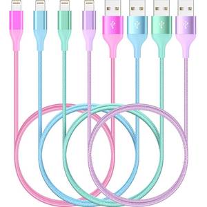lot 20394 image: iPhone Charger 6ft 4Pack Lightning Cable,Apple Certified Colorful Kawaii Nylon Braided USB Fast Charging Cord for iPhones 14 13 12 11 Pro MAX Xs XR SE X 8 7 6 5 S Plus iPod iPad