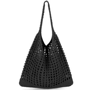 lot 20401 image: EIMMBD Crochet Bags for Women Beach Totes Bags Aesthetic Summer Tote Shoulder Hippie Bag Knit Bag,13 x 14 inch(B-Black)