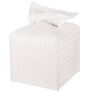 lot 20403 image: Tissue Box Cover PU Leather Tissue Holder Square Facial Tissue Case Facial Paper Organizer Dispenser for Bathroom, Vanity Countertop, Tabletop, Car, White