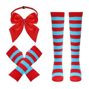 lot 20406 image: Gvhntk Striped Knee Calf High Socks Fingerless Gloves Red and White Socks Bow Calf High Stockings Long Tube Socks Women Long Arm Warmers Striped Gloves for Party Decor Supplies