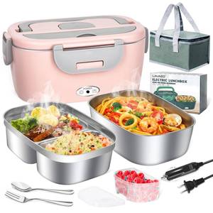 lot 5918 image: Heated Lunch Box Electric Portable Food Warmer for Adults Women - 80W Fast Heating Lonchera Electrica With Dual 1.5L SS Containers All Accessories for CarTruckOffice, Leakproof, BPA Free, Pink