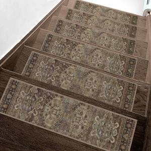 lot 5921 image: Non Slip Stair Treads for Wooden Steps 15PCS - 8x30in Indoor Safety Carpet, Edging Mats with TPE Adhesive Backing, Pet and Elderly Friendly Stair Rugs (SageBrown)in