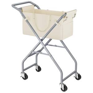 lot 5922 image: No-Bend Laundry Cart- Rolling Hamper with Locking Wheels and Handle, Foldable Basket Screw-Free Assembly, Durable Metal Frame and Removable Liner Bag for Bedroom and Bathroom (Beige)