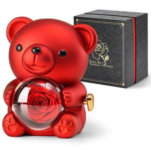 lot 5940 image: Cute Teddy Bear with Preserved Rose - A Real Rose Flower in Bear with Elegant Gift Box - Romantic Gift for Her in Motherfts Day, Weddings, Anniversaries, and Bridal Showers (Red)