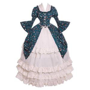lot 5947 image: Vibsion Womens Victorian Dress Rococo Ball Gowns 18th Century Anglaise Dresses Vintage Flare Sleeve Cottagecore Dress S