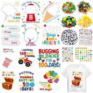 lot 6232 image: Marspark 12 Sets 100th Day of School Iron on Transfer Decals, Heat Transfer Patches DIY Craft Kit, Pompoms Buttons Wiggle Eyes Gem Popcorn Gum Machine Stickers for Party School Clothing T-Shirt Bag