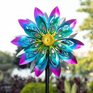 lot 6236 image: VEWOSTAR 360° Metal Wind Spinner Outdoor,13 Kinetic Wind Sculptures for Yard and Garden with Metal Stak,Large Waterproof Pinwheels Gift for Women, Mom, Grandamain