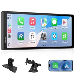 lot 6241 image: CARPURIDE 10.26 Inch WirelessWired Apple CarPlay, Android Auto and Mirror Link - 1600  600 IPS Touch Screen Portable Car Stereo, Bluetooth Audio, Siri, Navigation Car Screen for All Vehicles