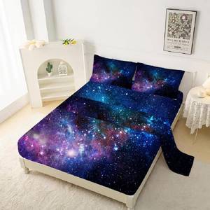 lot 6252 image: kxry Blue Purple Galaxy Fitted Sheet Sets Twin Size for Boys Kids Teens Outer Space Starry Sky Universe Bedding Set 1 Fitted Sheet  1 Flat Sheet  1 Pillow Case