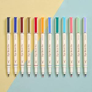 lot 6260 image: WRITECH Arts Sign Brush Pen Brush Tip Marker Felt Tip Water Based Ink Color Pens 12 Assorted Pastel Colors Great for Lettering, Journaling, Calligraphy (Natural)
