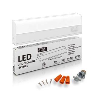 lot 6272 image: Hardwired LED Under Cabinet Lighting - Dimmable, CRI90, 2700K (Warm White), Wide Body, Long Lasting Metal Base with Frost Lens 8 Watt, 12 Inchin