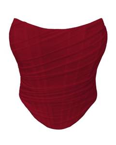 lot 6290 image: Facogoo Womenfts Mesh Strapless Corset Crop Top Boned Vintage Sleeveless Overbust Zip Back Bodyshaper Going Out Bustier Tops Wine Red size M