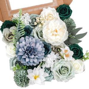 lot 6292 image: AKAUKIN Green Artificial Flowers Box Set Fake Silk Roses Peonies Dahlia and Greenery with Stems for Wedding Bridal Bouquets, Baby Shower, Party, Table Centerpieces, Home Decor and DIY Floral Arrangements