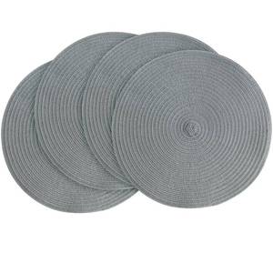 lot 6293 image: Floroom 15 Inch Round Braided Placemats Set of 4, Washable Heat Resistant Cotton Polyester Circle Place Mats for Kitchen Dining Table - Charcoal Grey