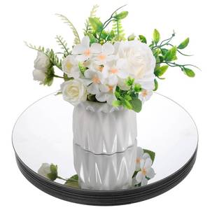 lot 6294 image: A12 Pack 12 Inch Acrylic Round Mirror Centerpieces, Mirror Trays Plates for Wedding Table Party Decorations, Wall Decor has cut mark along one of the plates
