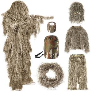 lot 6305 image: SOROVEE Ghillie Suit, 5 in 1 Ghillie Suit for Men Including Jacket, Pants, Hood, Carry Bag and Camo Tapes, 3D Camouflage Apparel, Bush Costume Suitable for AdultsYouthKids Size ML