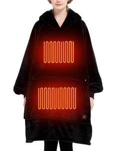 lot 6306 image: KFUBUO Heated Electric Wearable Blanket Throw Battery Operated Portable USB Cordless Outdoor Hoodie Sweatshirt (Heated Blanket Black) size L