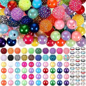 lot 6316 image: Huquary 160 pcs Beads for Pens Jewelry Resin Crystal Rhinestone Chunky Bubblegum Spacer Hole Beads for Beadable Keychains DIY Craft Jewelry Making Supplies (Acrylic)