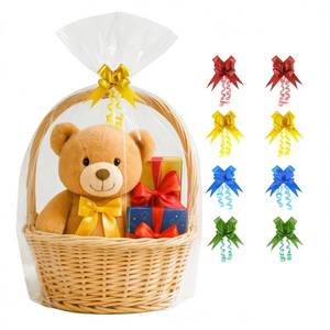 lot 6342 image: Volokitx 7-Pack 40x50 Inch Clear Cellophane Bags with 8 Colorful Pull Bows,Extra Large Cellophane Wrap for Gift Baskets, Baby Showers, Raffles, and Charity Auctions