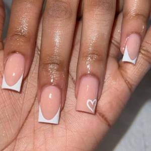 lot 6349 image: Gifiky Short French False Nails Coffin Press on Nails Nude Nails Tips Full Cover Cute Fake Nails for Women and Girls 24Pcs
