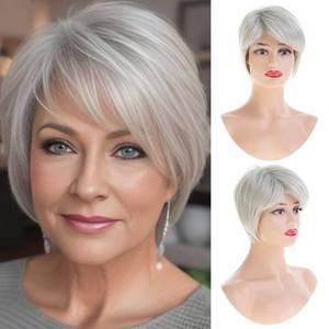 lot 6355 image: Sallcks Short Grey Wigs for Women Layered Natural Synthetic Heat Resistant Halloween Cosplay Costume Wig
