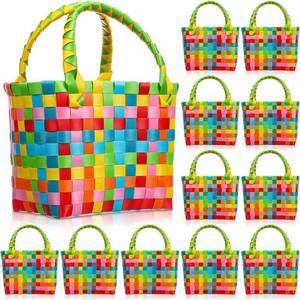 lot 6379 image: Ferrochef 12 Pcs 12 Pcs Mexican Party Favor Bags with Handles Woven Plastic Reusable Tote Mercado Bags for Fiesta Cinco De Mayo Gift Baskets (Classic,Lightcolor)