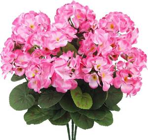 lot 6391 image: RioBeryo 6 Bundles 15 Artificial Geranium Fake Flowers for Outdoor Decoration - Fake Silk Faux Plants UV Resistant for Front Door Planter Outside Balcony Yard Porch Garden Patio Home Decor(Pink)in