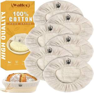 lot 6440 image: Walfos 6 Pieces 9 Inch Oval Bread Proofing Basket Cloth, Rattan Baking Dough Basket Cover Liner, Sourdough Banneton Proofing Cloth, Fermentation Basket Linen Liner for Baking Supplies