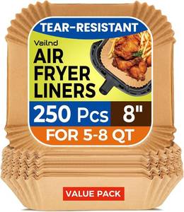 lot 6443 image: A250 Pcs 8 Square Air Fryer Liners Disposable, Unbleached Parchment Paper Liners for Airfryer Basket, Non-Stick and Leakproof Baking Paper for Oven Roastingin