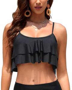 lot 6449 image: Tempt Me Ruffled Bikini Top Black Flounce Swimsuit for Women Bathing Suit Top Only 20W