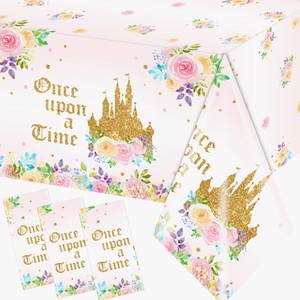 lot 6452 image: Dydamud 3PCS Princess Birthday Party Tablecloths Decorations, Once Upon a Time Birthday Decorations Plastic Princess Castle Party Floral Table Cover for Girls Baby Shower