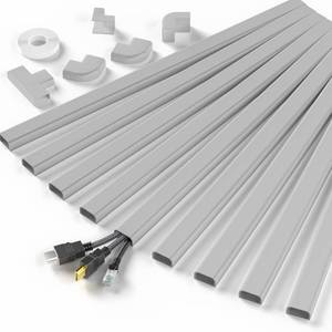 lot 10228 image: Delamu Cord Hider, 142in Cable Hider, Cord Covers for 2-3 Wires on Wall, Wire Covers for Cords, Wire Hiders for TV on Wall, Easier Setup Cable Cover Cable Management, W0.94 H0.47in, Grey