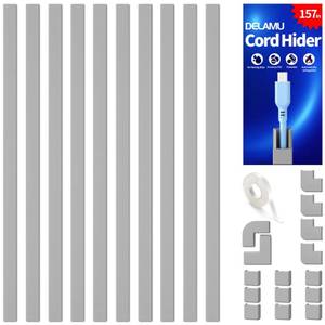 lot 10229 image: Delamu 157in Cord Covers for Wires on Wall, Cord Hider for 1 Cord, Paintable Cable Hider, Cable Management Wire Covers for Cords, W0.55 H0.4in, Grey