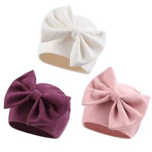 lot 10235 image: Bamery Newborn Baby Girl Hat Cotton Baby Bow Beanie Preemie Hats Spring Infant Hats for Girls 0-12 Months (Deep PurpleWhite, 0-6 Months)