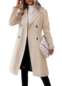lot 10240 image: Danedvi Womens Long Double Breasted Coats Lapel Collar Wool Blend Pea Coat Winter Slim Fit Jackets Trench Coat Outwear, MEDIUM