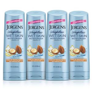 lot 10246 image: Jergens Wet Skin Body Moisturizer with Restoring Argan Oil, 4X Healthier Looking Skin, Fast-Absorbing, Non-Greasy, Dermatologist Tested, 10 Oz, Pack of 4