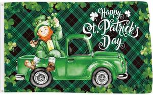 lot 10263 image: Probsin St Patricks Day Flag 3x5 Ft Double Printed Irish Banner Shamrocks Plaid Buffalo Truck Irish Backdrop Holiday Decorations Party Supplies Wall Decor for Outdoor Indoor Garden Home House Garage