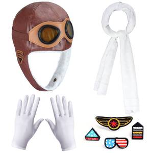 lot 10312 image: Keymall Kids Aviator Costume Accessories Pilot Aviator Hat With Goggles For Halloween Career Day Birthday Cosplay Costume