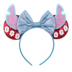 lot 10324 image: MADO Mouse Ears Headband for Women Girls, Glitter Stitch Headband Princess Dress up Decorations Party favors park hair accessories (BLUE PINK EARS)