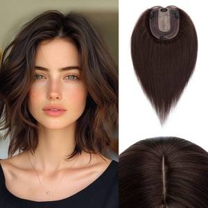 lot 10329 image: Rich Choices Hair Toppers for Women Real Human Hair 100percent Human Remy Toppers NO Bangs for Women with Thinning on Top Clip in Hairpiece 4x4.7inLace Base 10 Inch #2 Dark Brownin