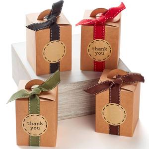 lot 10332 image: Small Gift Boxes with Ribbons and Stickers (20 Pack) 4.7� x 3.5� Brown Kraft Treat Boxes for Christmas Cookies, Candy, Decorative Candle Packaging, Jars, Mugs, Bulk, Rustic, Fall Thank You Favors Empty