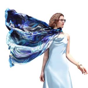 lot 10334 image: DANA XU 100percent Mulberry Extra Large Silk Pashmina Scarf Shawls And Wraps For Women Evening Dress Summer Travel Floral Blanket