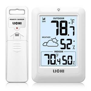 lot 10338 image: Indoor Outdoor Thermometer Wireless Weather Station, Internal External Thermometer Hygrometer, Home Batteryoperated Temperature Humiditymonitors330 Feet (About 100 Meters) Backlight Display (White)