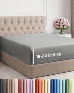 lot 10341 image: Extra Deep King Fitted Sheet - Hotel Luxury Single Fitted Sheet Only - Easily Fits 18 inch to 24 inch Mattress - Ultra Soft, Wrinkle Free with Extra Deep Pockets - Breathable and Comfy - Heathered Grey