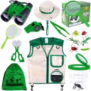 lot 10342 image: GINMIC Kids Explorer Kit and Bug Catching Kit, 16 Pcs Outdoor Exploration Safari Kit for Kids Camping with Binoculars, Adventure, Hunting, Hiking, Educational Toy Gift for 3-12 Years Old Boys Girls