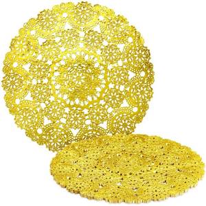 lot 10352 image: Juvale Gold Placemats and Paper Doilies - 12 Round, 60 Pack, Medallion Style - Gold Doilies for Tables and Disposable Placemats - Party Table Decorationsin