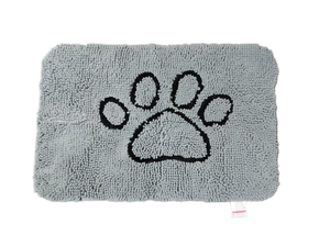 lot 10361 image: Oeko Tex Dog Paw Print Microfiber Bath Mat Grey 30 x 18 in