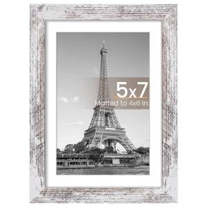 lot 10365 image: upsimples 5x7 Picture Frame, Display Pictures 4x6 with Mat or 5 x 7 Without, Wall Hanging Photo Frames, Rustic White, 1 Pack